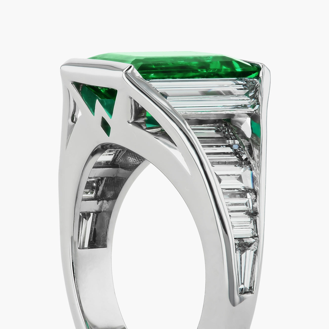 Robert Pelliccia Emerald and Diamond Side Stone Ring
