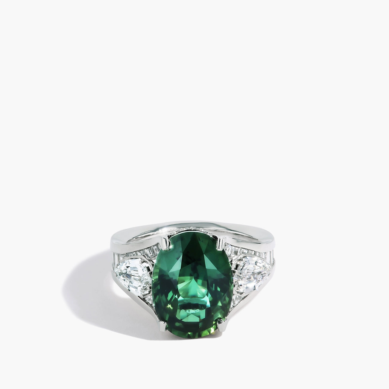 8 Carat Unheated Green Sapphire Platinum Ring by Robert Pelliccia