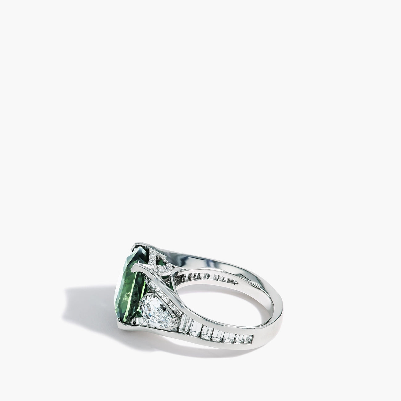 8 Carat Unheated Green Sapphire Platinum Ring by Robert Pelliccia