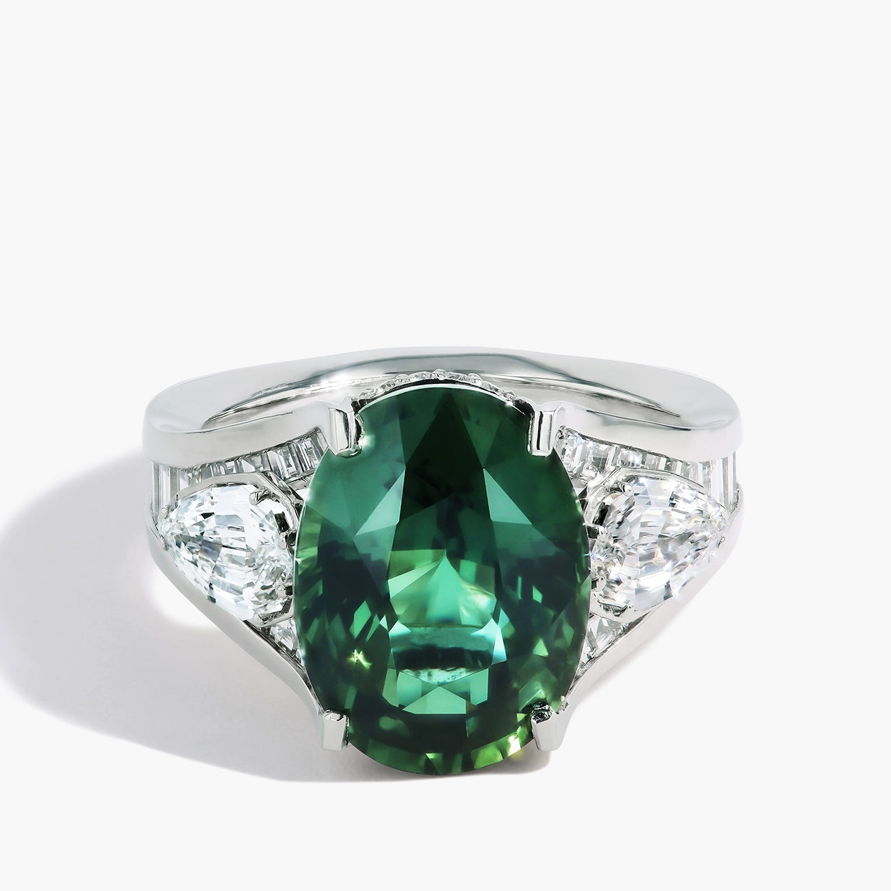 8 Carat Unheated Green Sapphire Platinum Ring by Robert Pelliccia