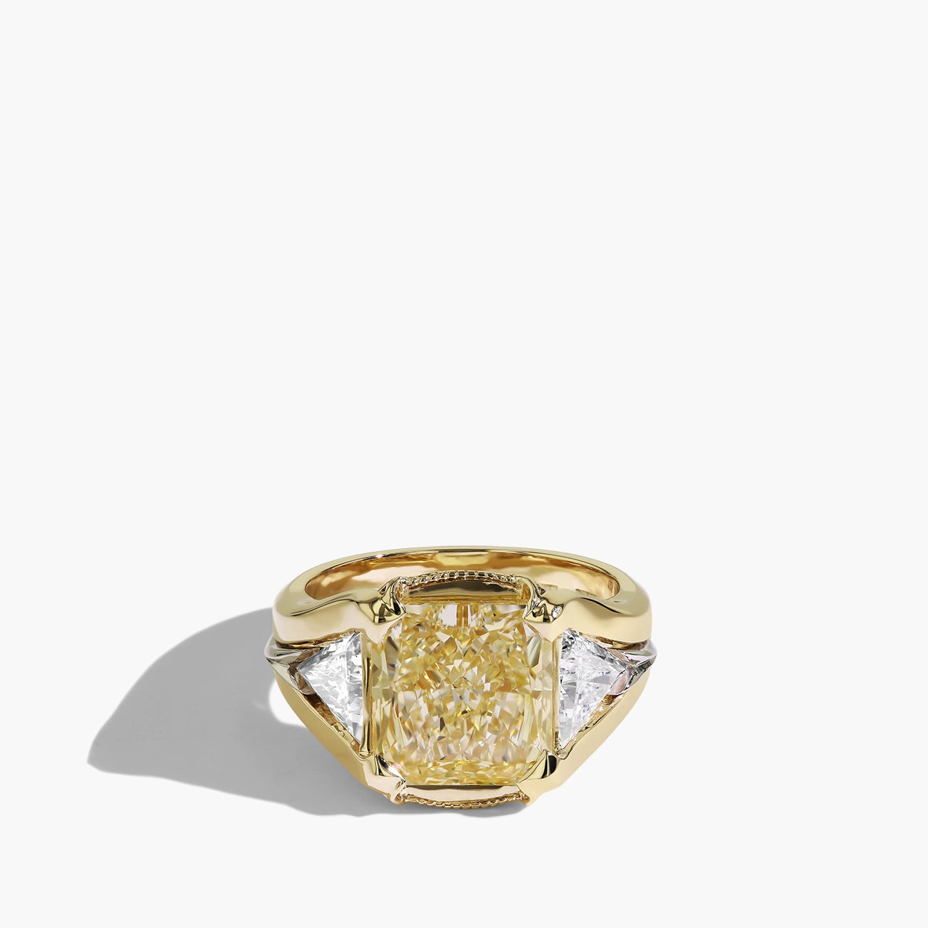 Robert Pelliccia 5 Carat Yellow Diamond with Trillion Side Stones Ring