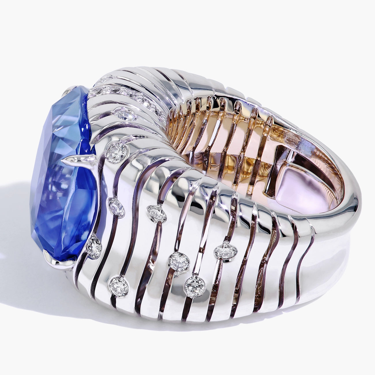 Robert Pelliccia 22 Carat Blue Sapphire and Diamond Wide Band Ring