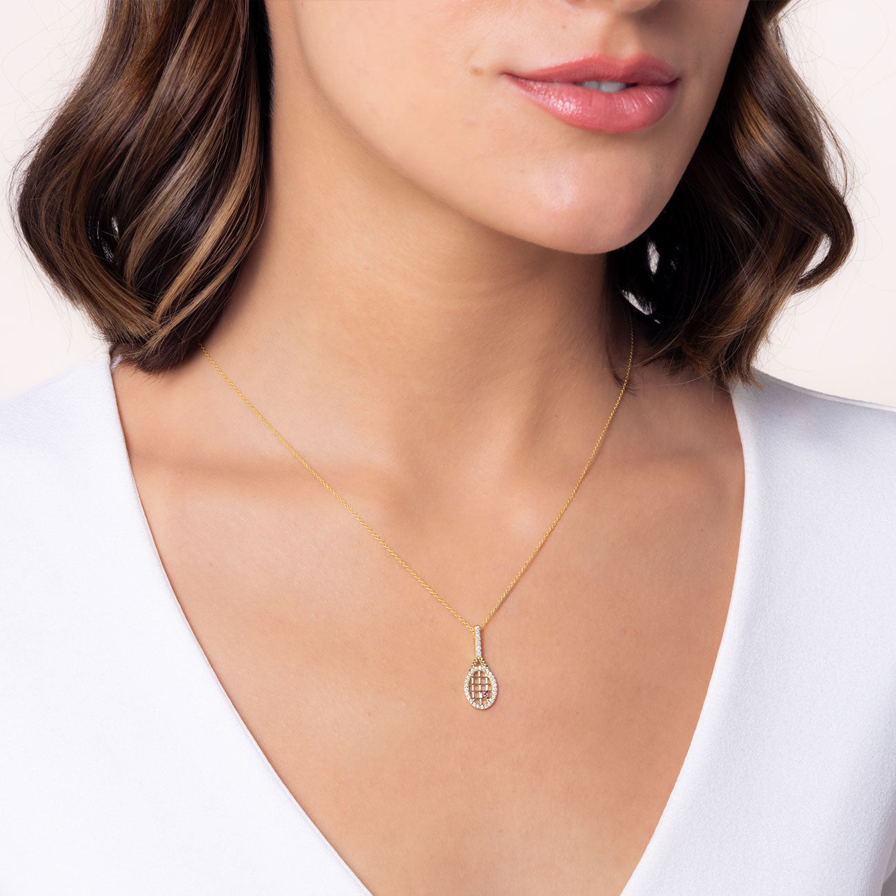 Roberto Coin Tiny Treasure Yellow Gold Tennis Racquet Pendant Necklace