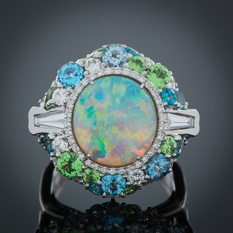 Robert Pelliccia Lightening Opal Diamond & Gemstone White Gold Ring
