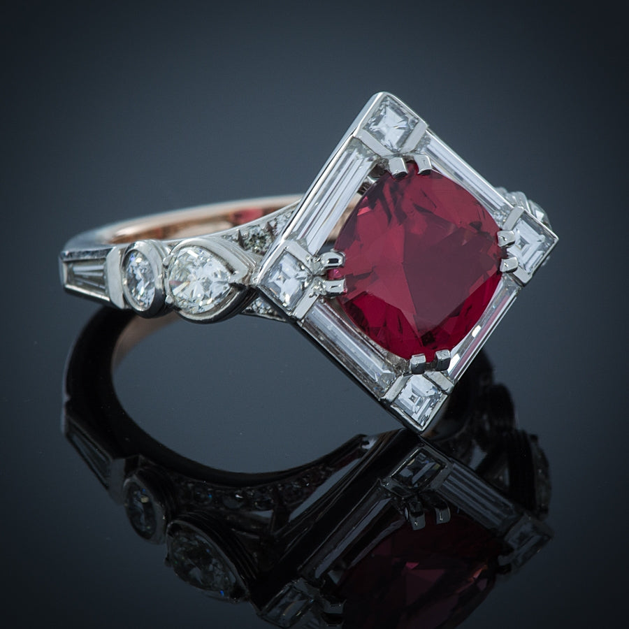 Robert Pelliccia Platinum Red Spinel & Diamond Ring