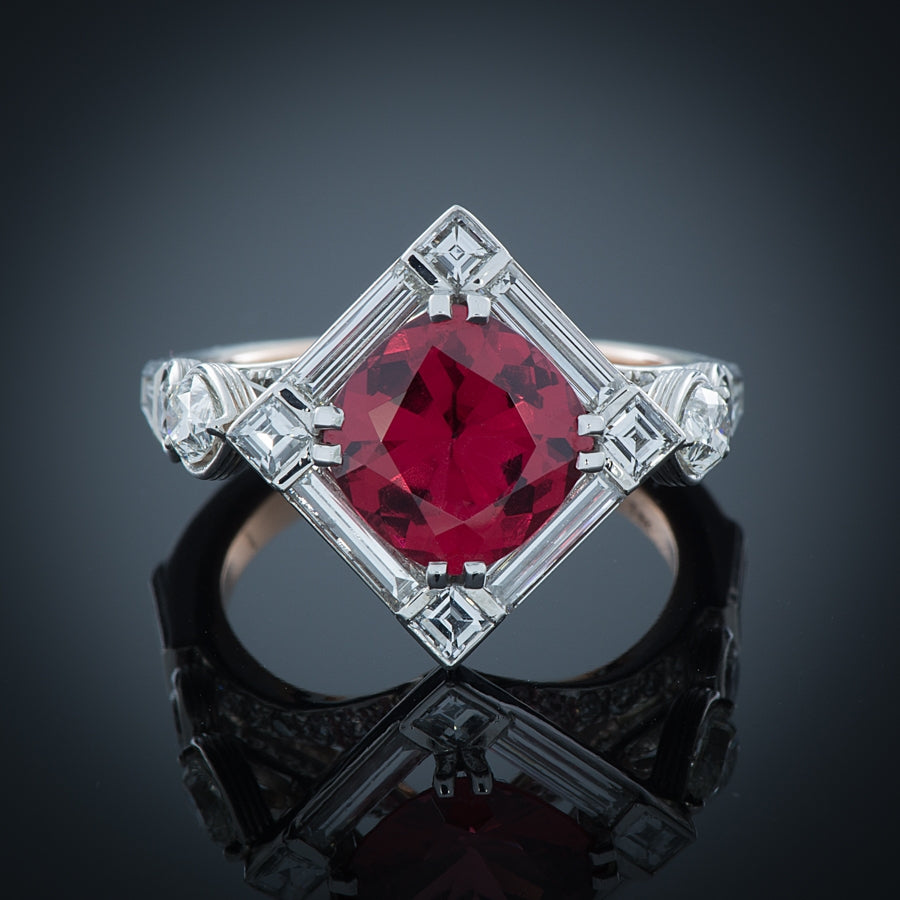 Robert Pelliccia Platinum Red Spinel & Diamond Ring
