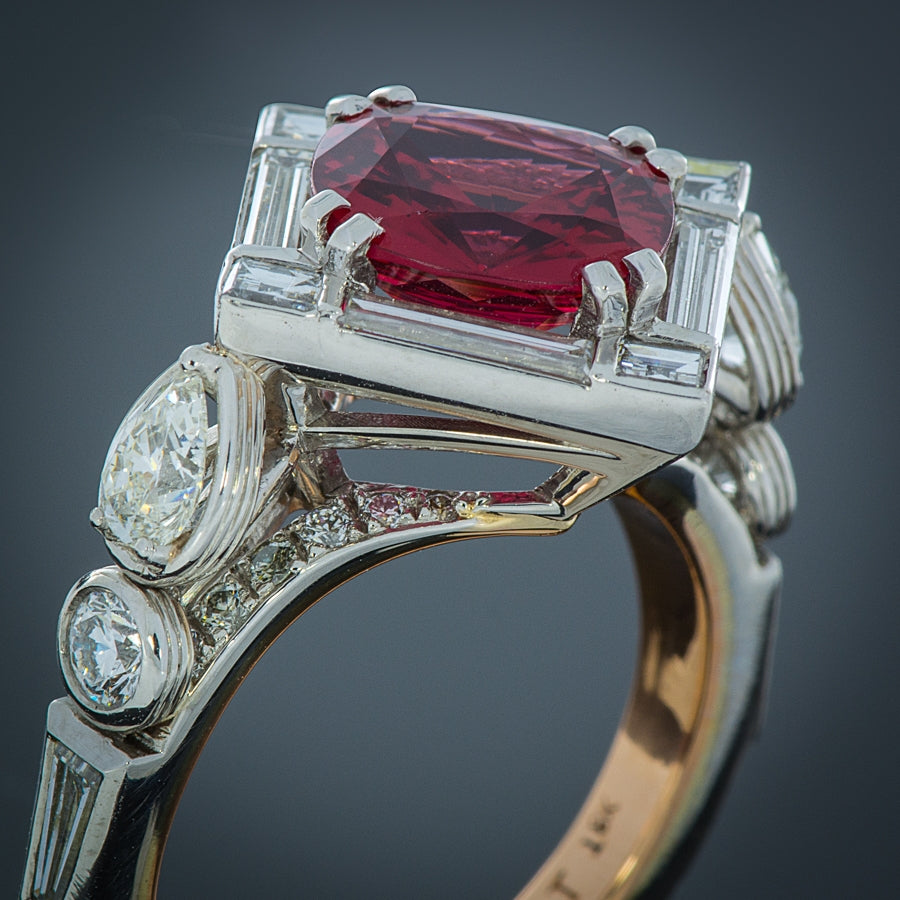 Robert Pelliccia Platinum Red Spinel & Diamond Ring