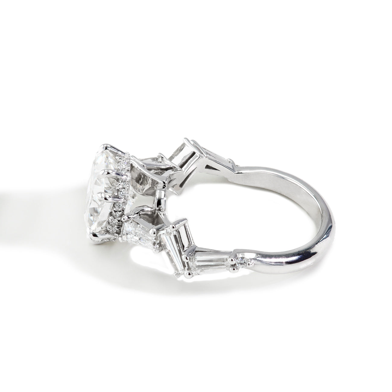 Robert Pelliccia 3 Carat Cushion Cut Baguette Side Stone Engagement Ring