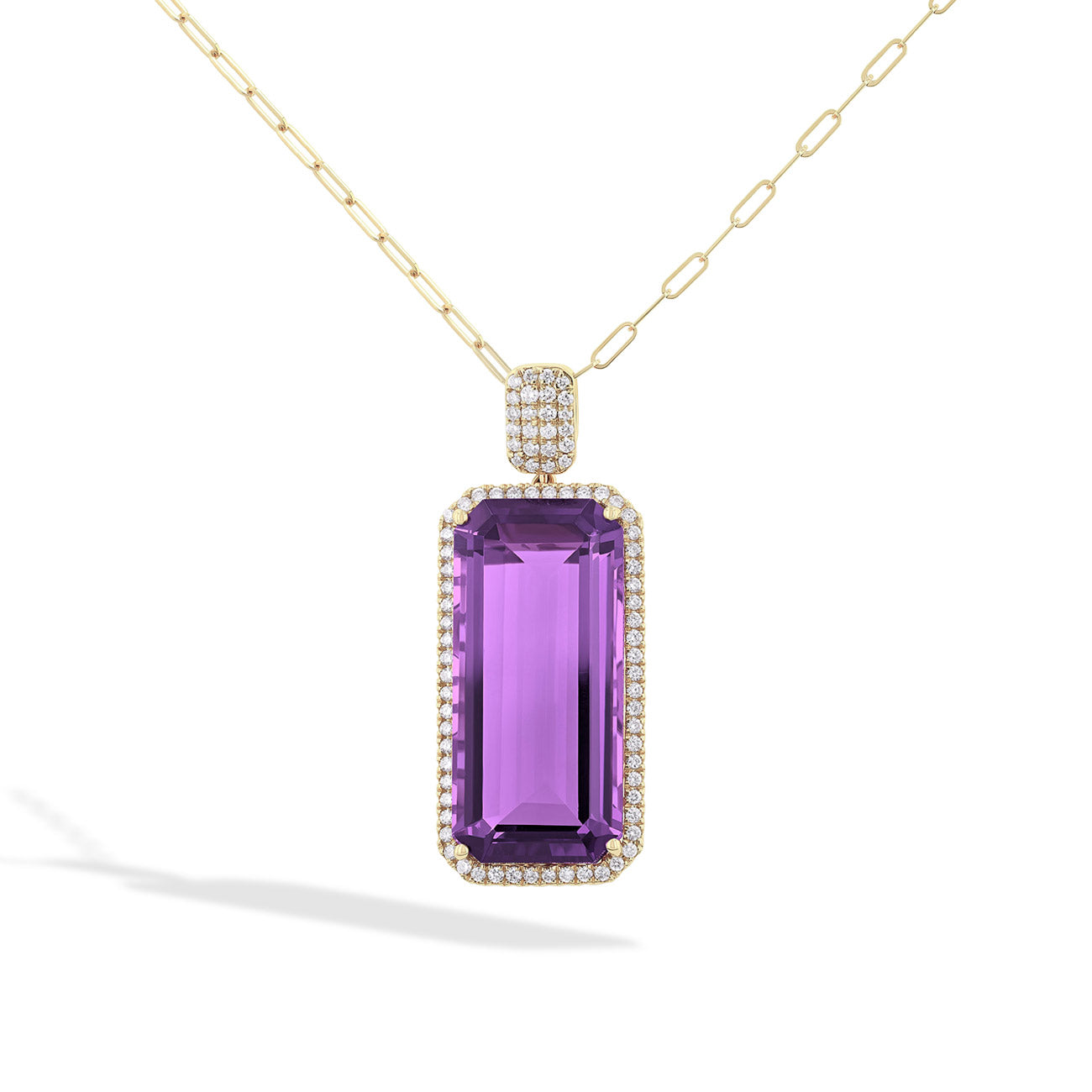 Emerald-Cut Amethyst and Diamond Pendant Necklace