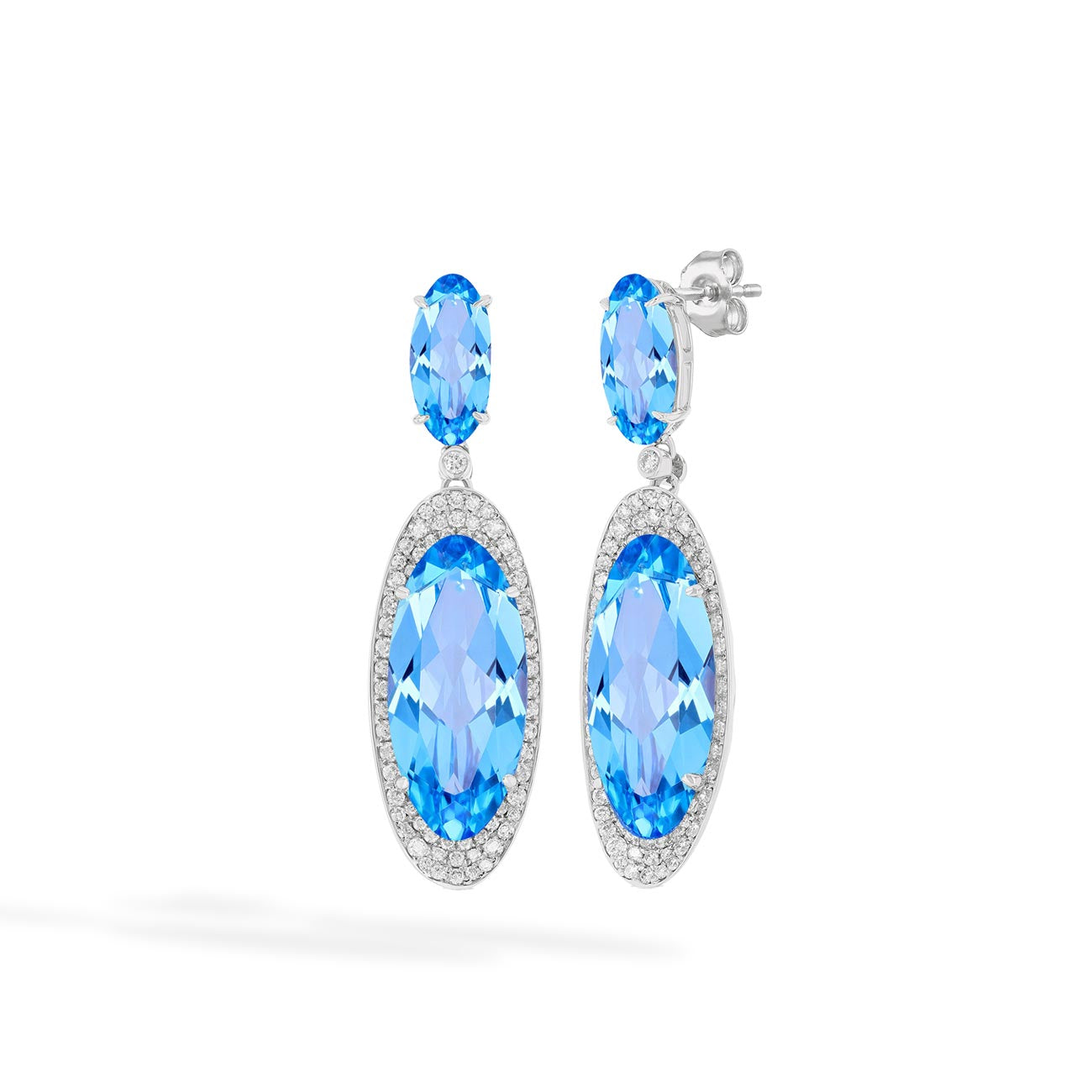 Oval Blue Topaz and Diamond Dangle Earrings