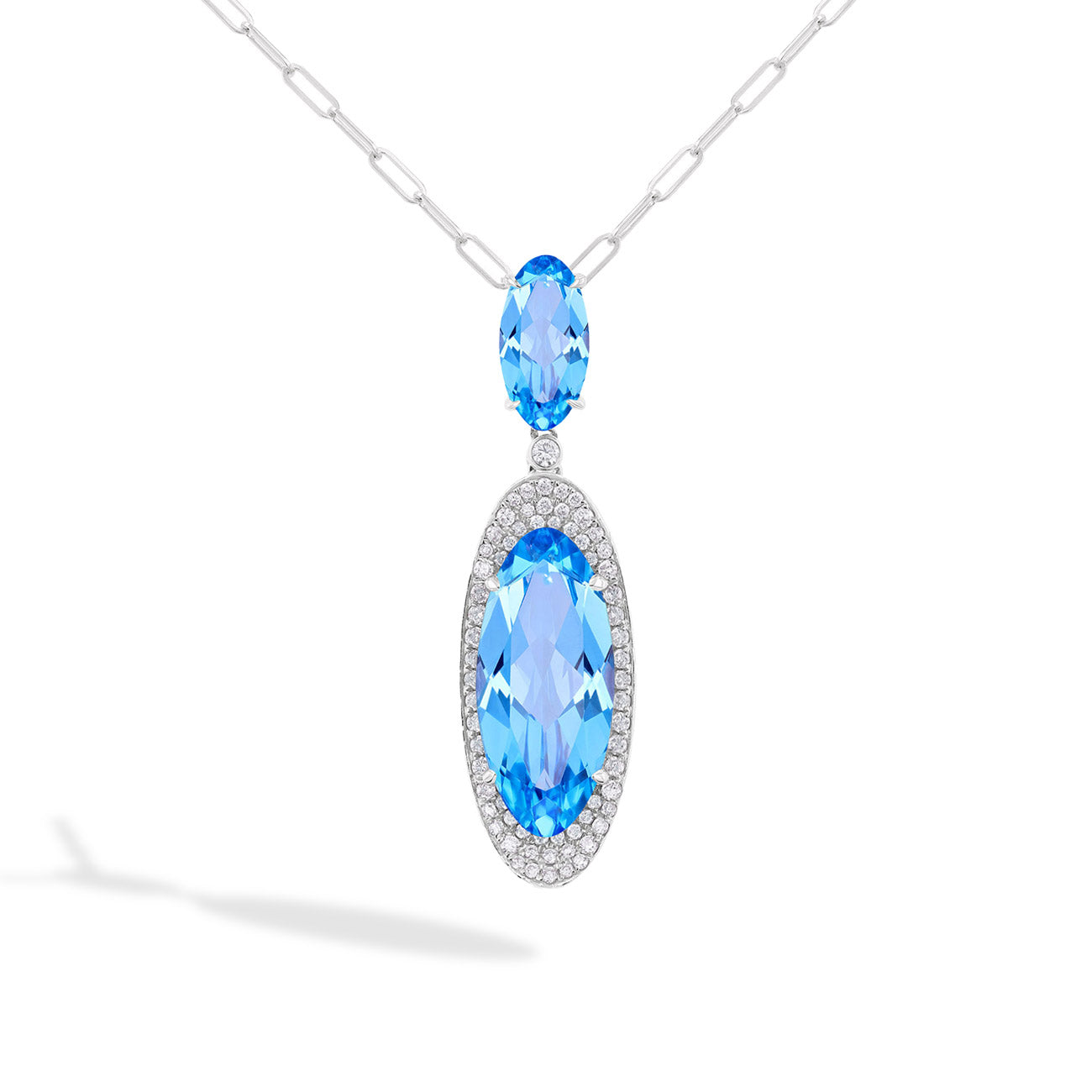 Blue Topaz and Diamond Oval Pendant Necklace