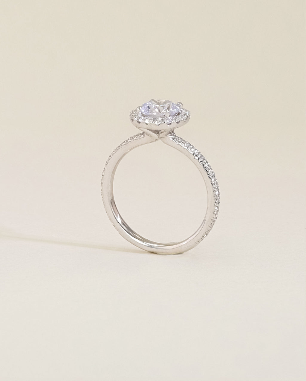 The Round Halo Pavé Engagement Ring in Rose Gold