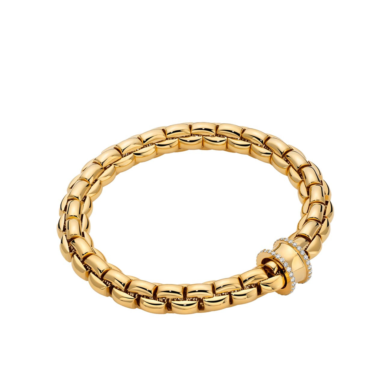 Fope EKA Flex'it Yellow Gold Large Diamond Pave Rondel Bracelet