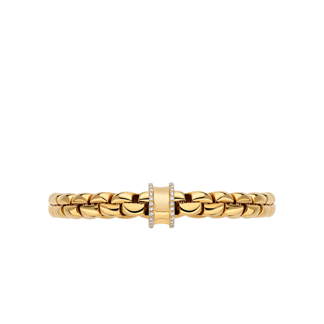 Fope EKA Flex'it Yellow Gold Large Diamond Pave Rondel Bracelet
