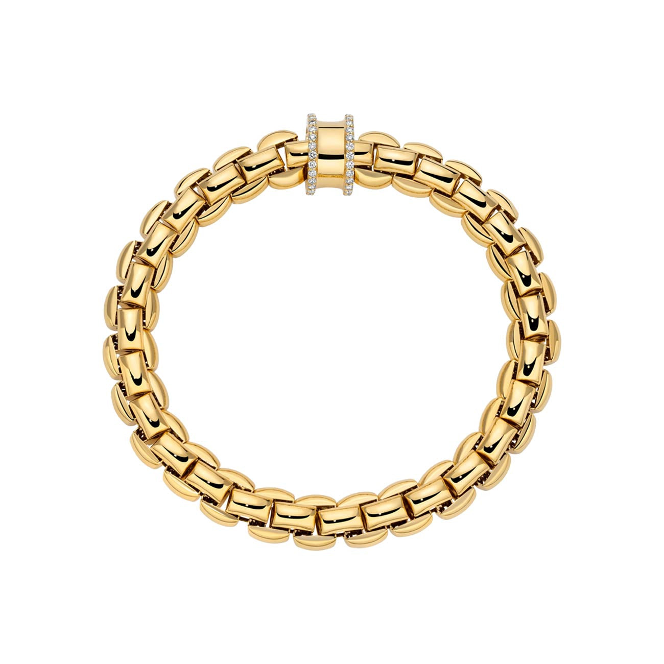 Fope EKA Flex'it Yellow Gold Large Diamond Pave Rondel Bracelet
