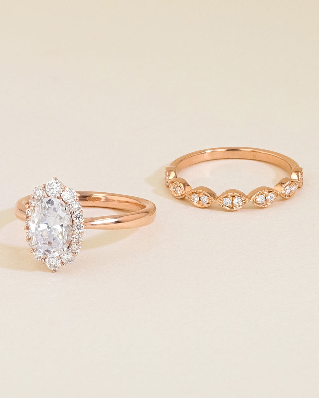 The Oval Vintage Engagement Ring Set in Rose Gold