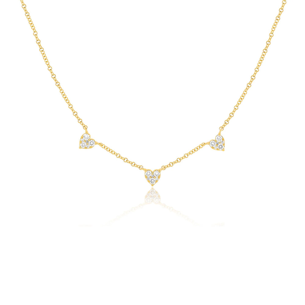 EF Collection Triple Full Cut Pave Diamond Heart Necklace