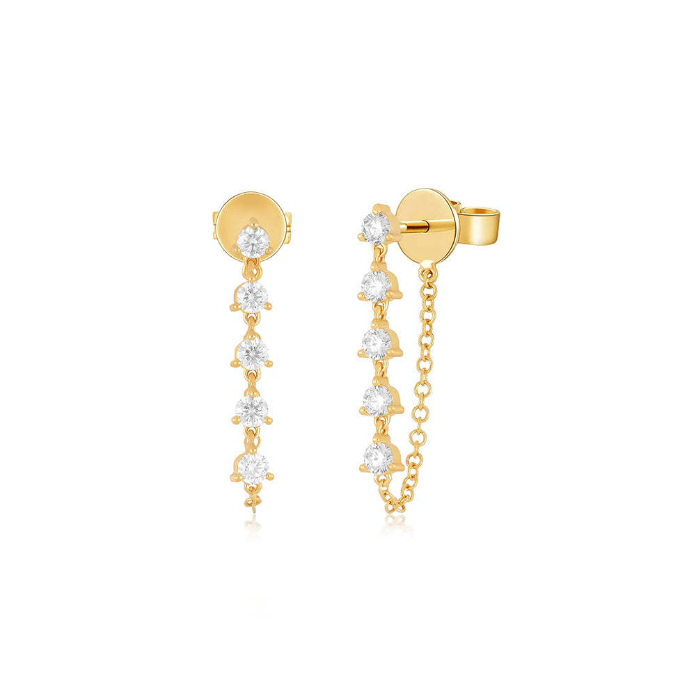 EF Collection Multi Diamond Chain Stud Earring