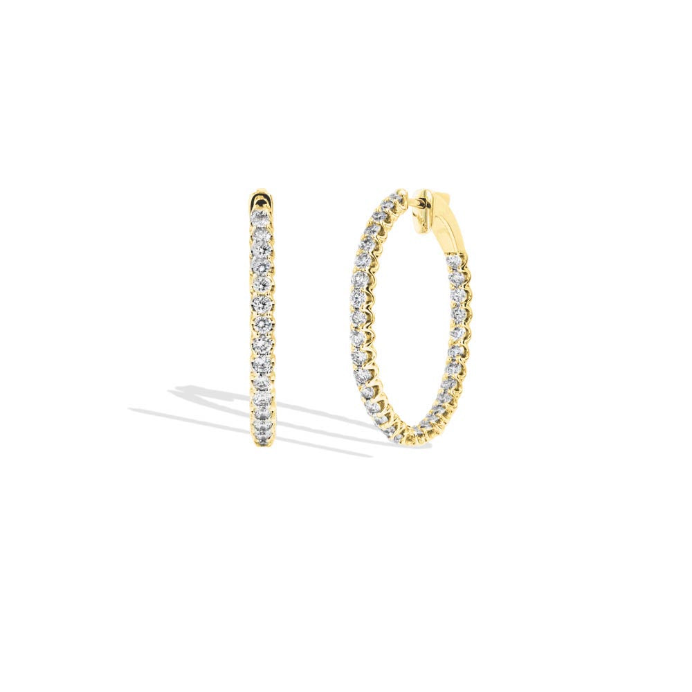Round Chunky Yellow Gold Diamond Hoop Earrings - 4 Carat