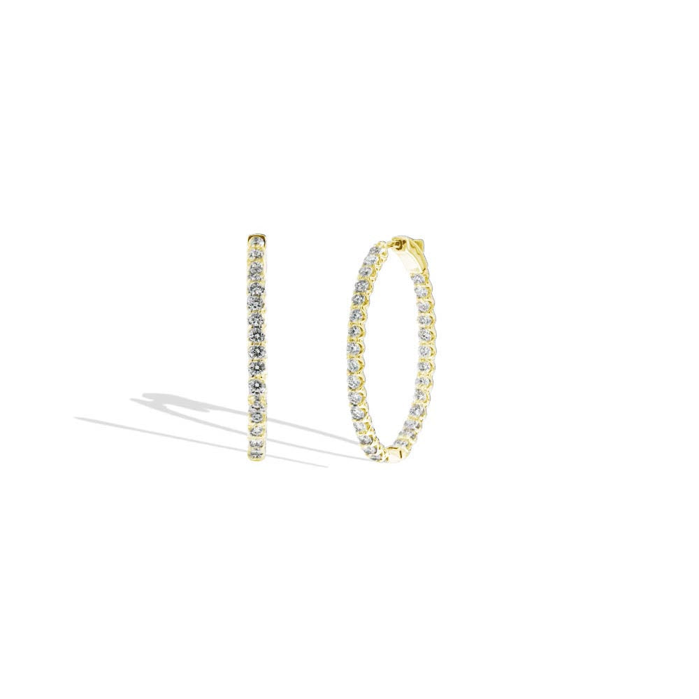 Yellow Gold Oval Inside Out Round Diamond Hoops - 3 CTW