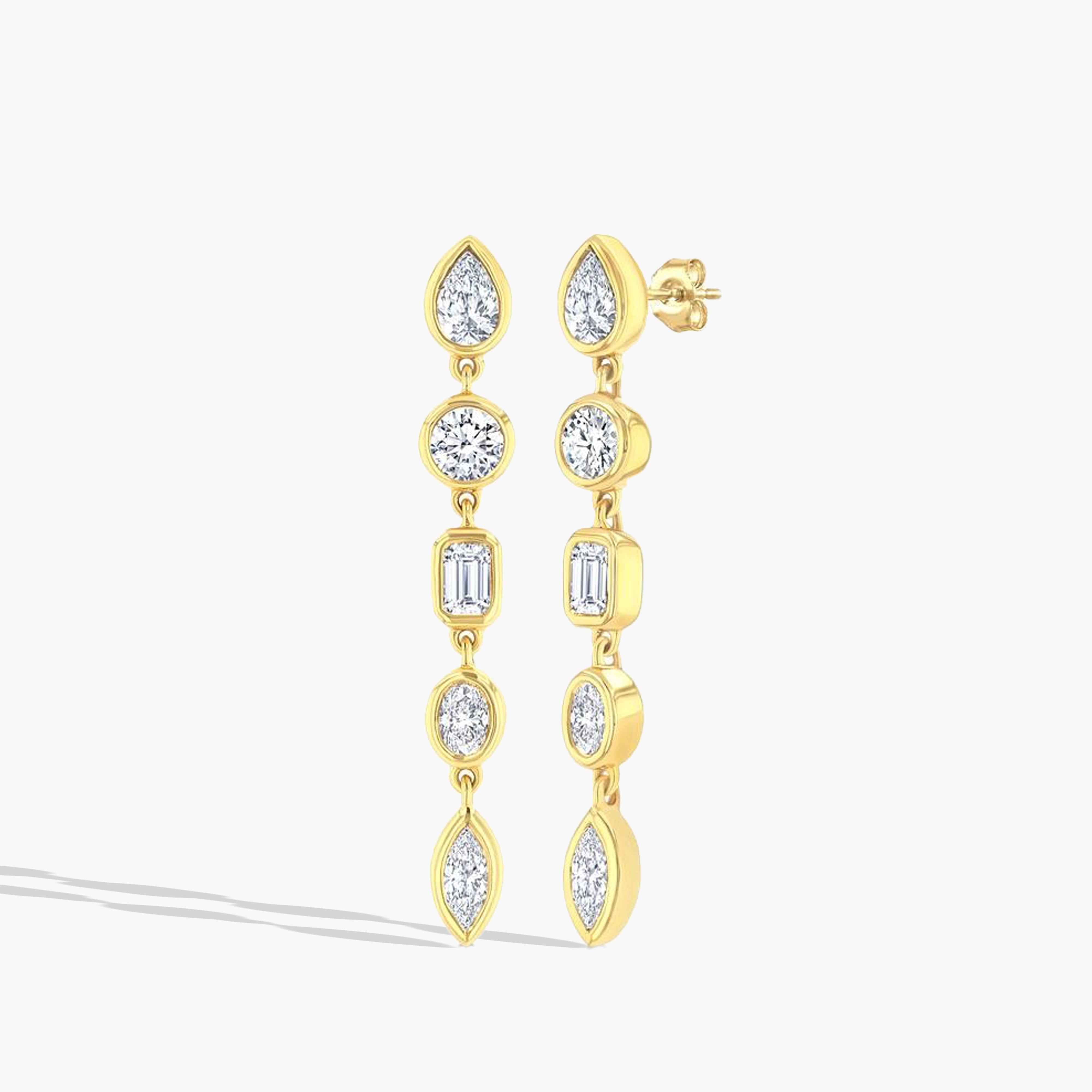 Mixed-Shape Diamond Bezel-Set Dangle Earrings