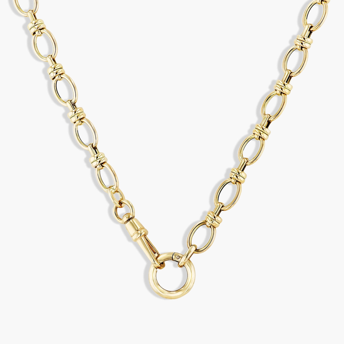 Yellow Gold Oval Link Charm Necklace