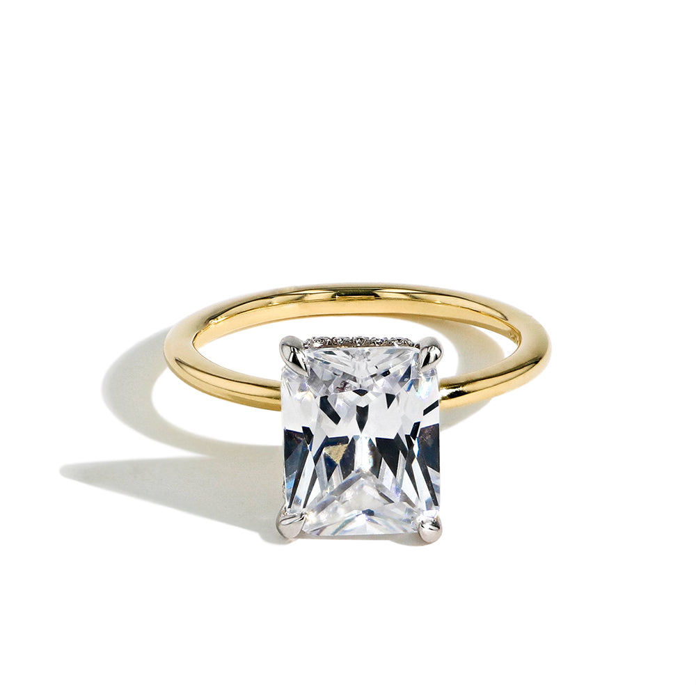 Ultra Thin Large Radiant Hidden Halo Engagement Ring Setting in Yellow Gold