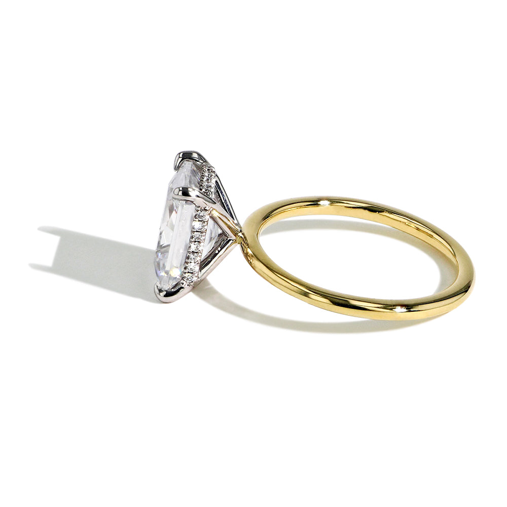 Ultra Thin Large Radiant Hidden Halo Engagement Ring Setting in Yellow Gold