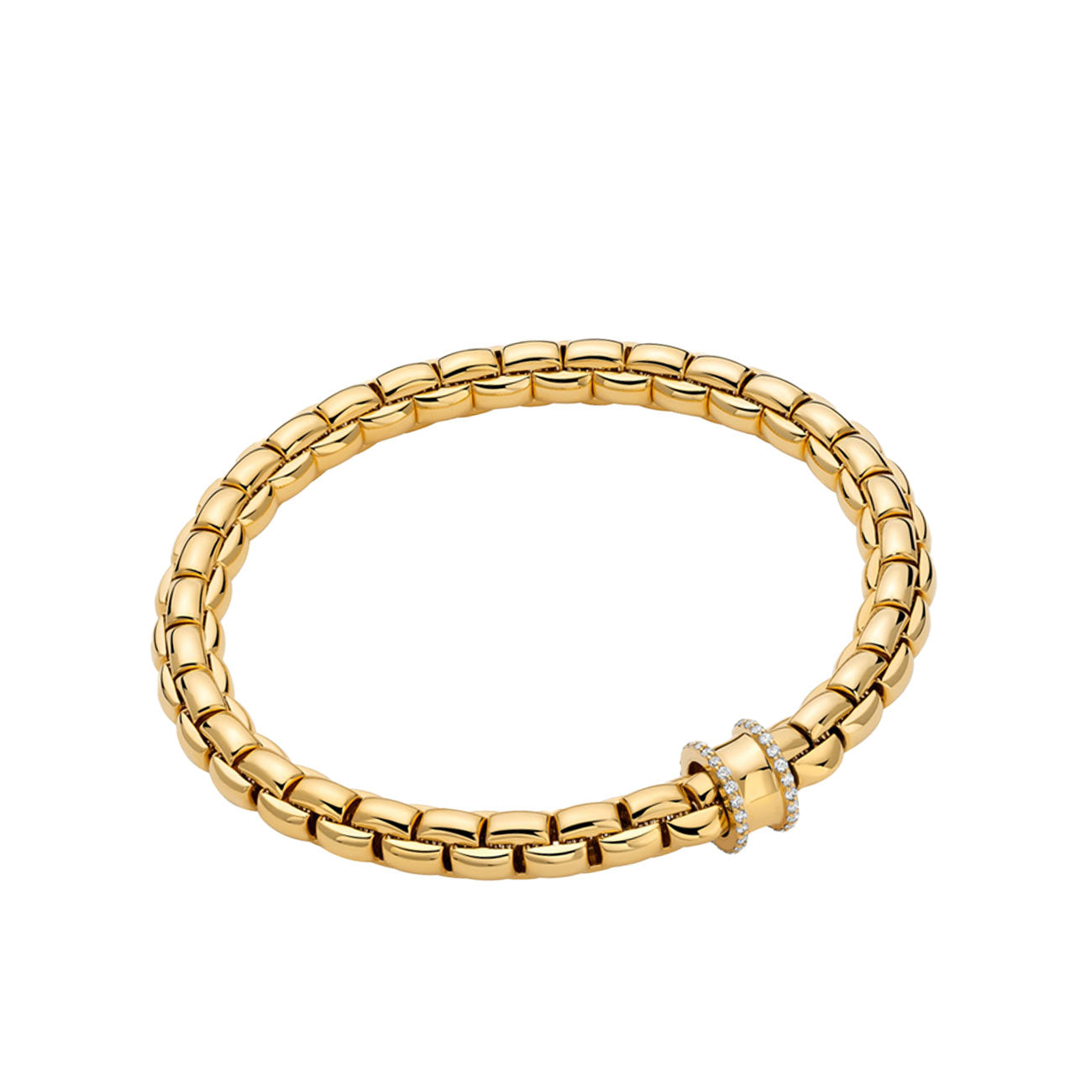 Fope EKA Flex'it Yellow Gold Medium Diamond Pave Rondel Bracelet