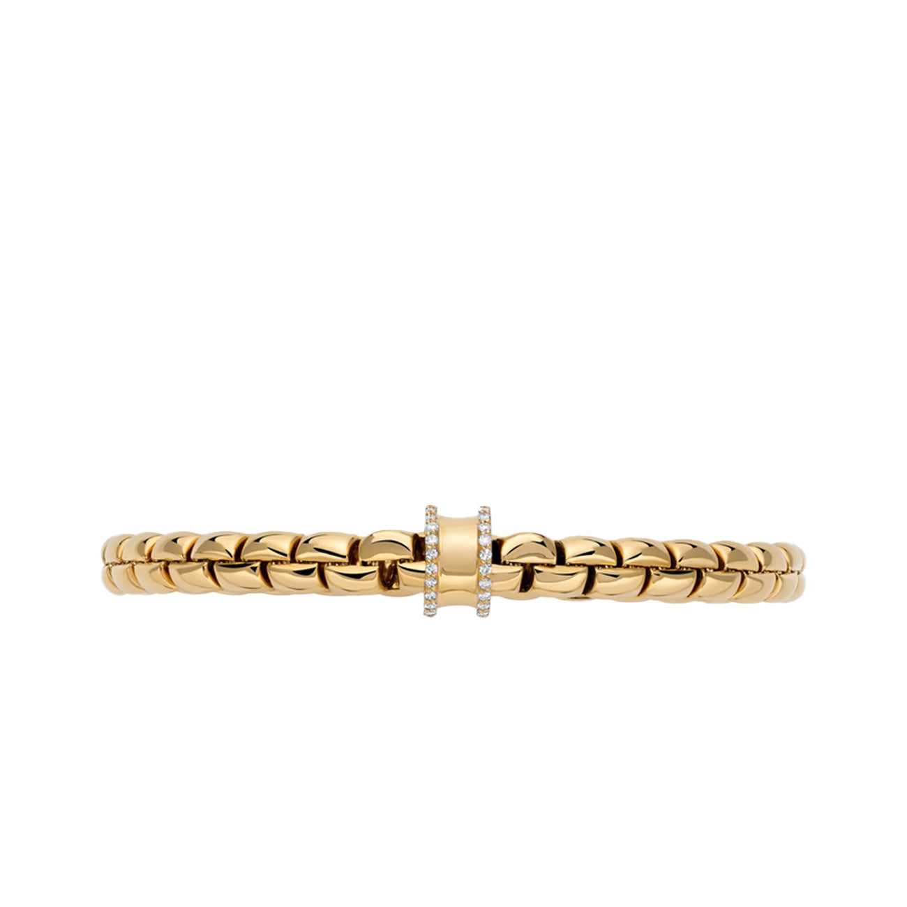 Fope EKA Flex'it Yellow Gold Medium Diamond Pave Rondel Bracelet