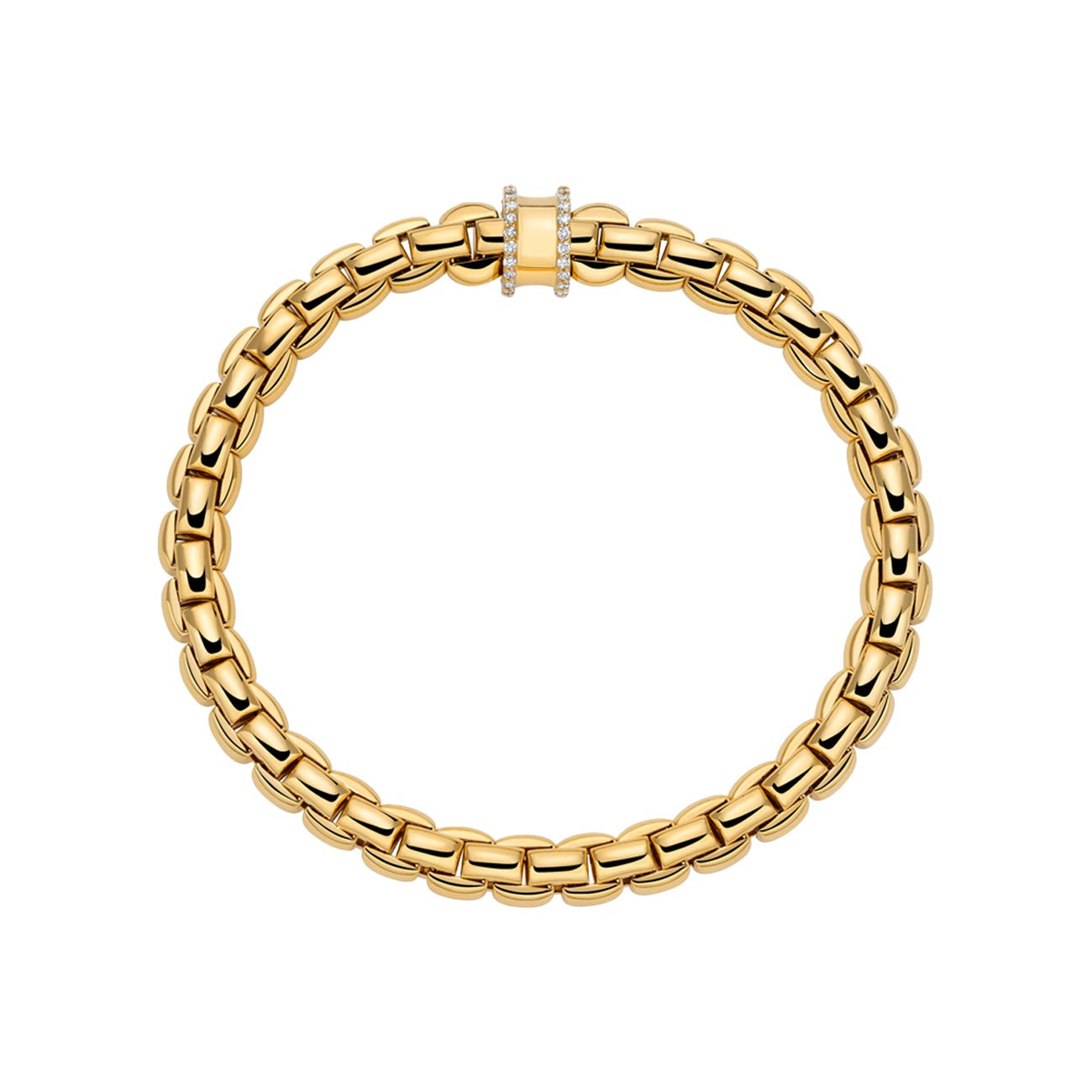 Fope EKA Flex'it Yellow Gold Medium Diamond Pave Rondel Bracelet