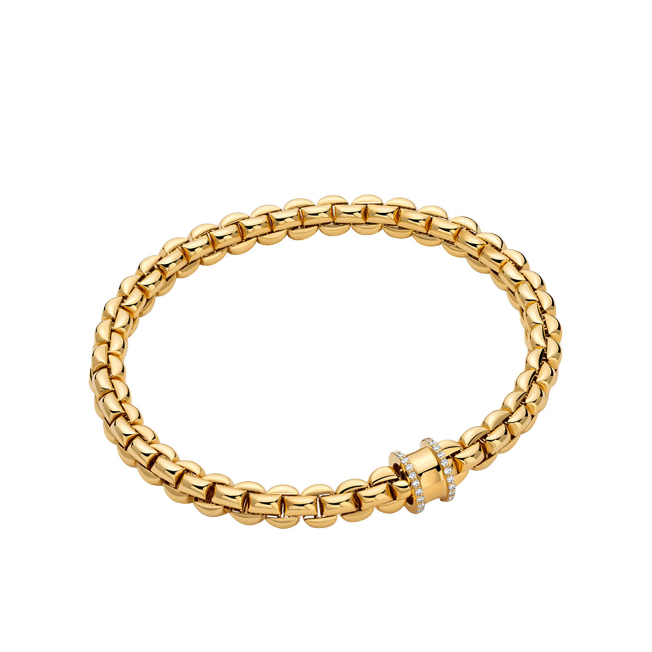 Fope EKA Flex'it Yellow Gold Small Diamond Pave Rondel Bracelet