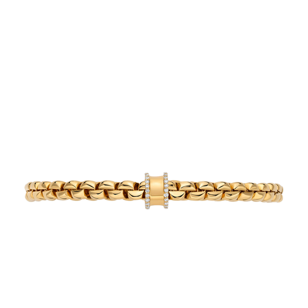 Fope EKA Flex'it Yellow Gold Small Diamond Pave Rondel Bracelet