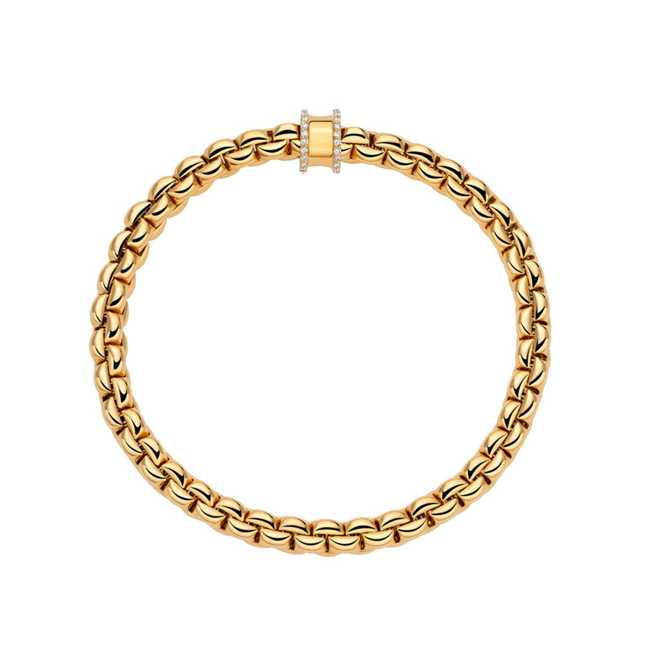 Fope EKA Flex'it Yellow Gold Small Diamond Pave Rondel Bracelet