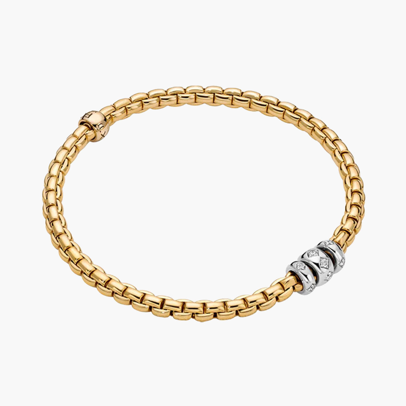 Fope EKA 18K Yellow and White Gold Three Rondel Diamond Bracelet