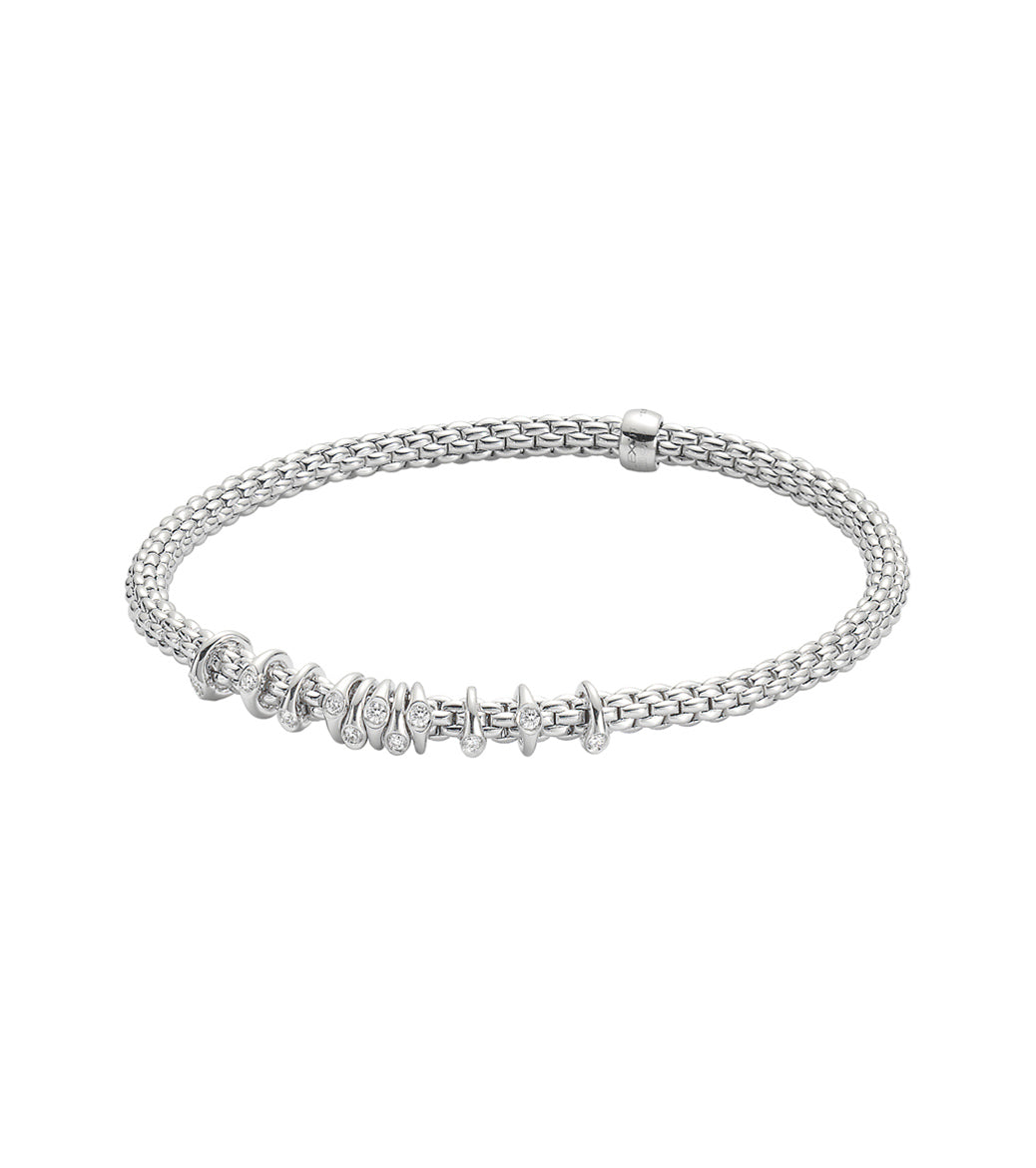 Fope Prima White Gold Dew Drop Floating Diamond Rondel Station Bracelet