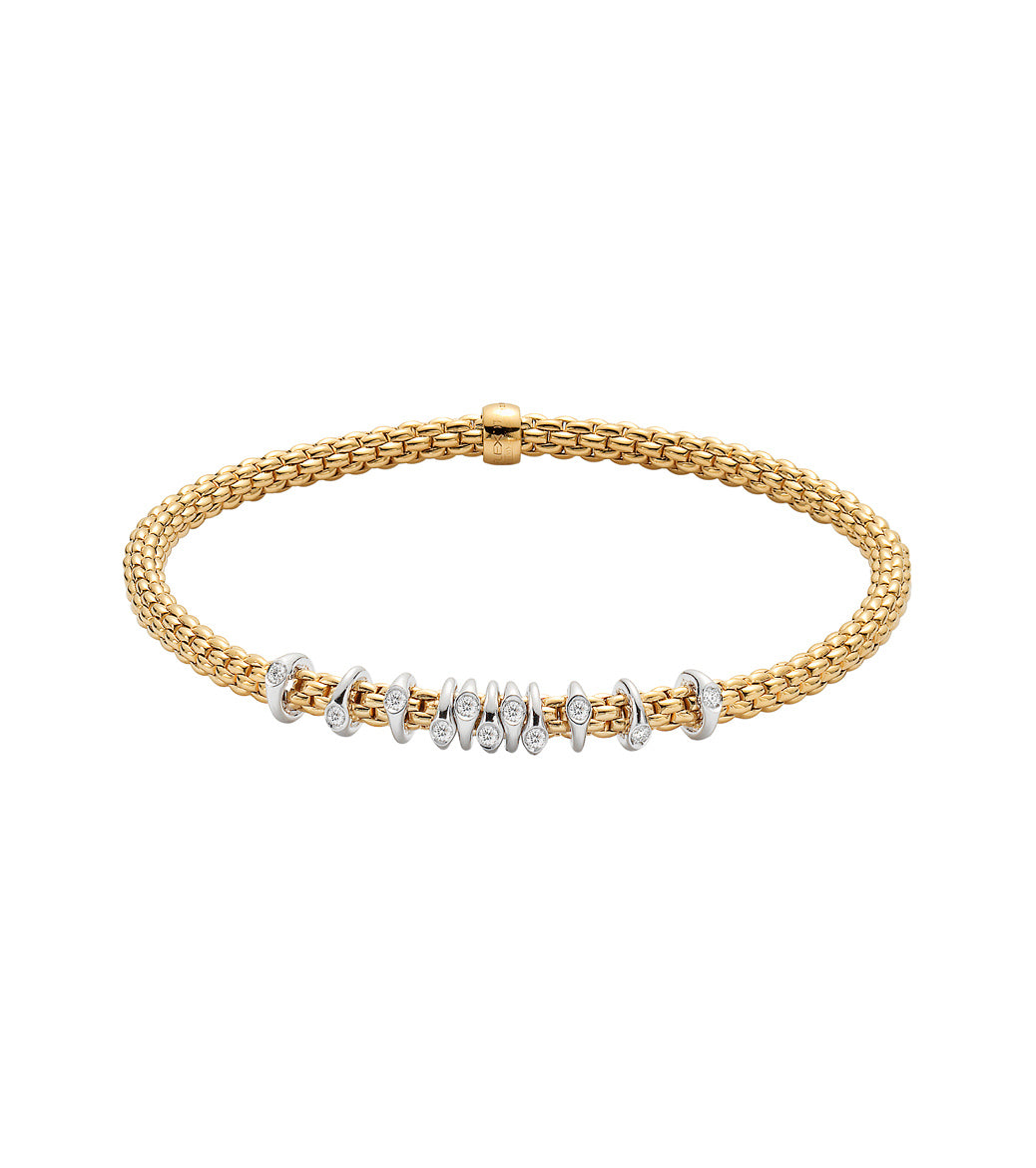 Fope Prima Yellow Gold Dew Drop Floating Diamond Rondel Station Bracelet