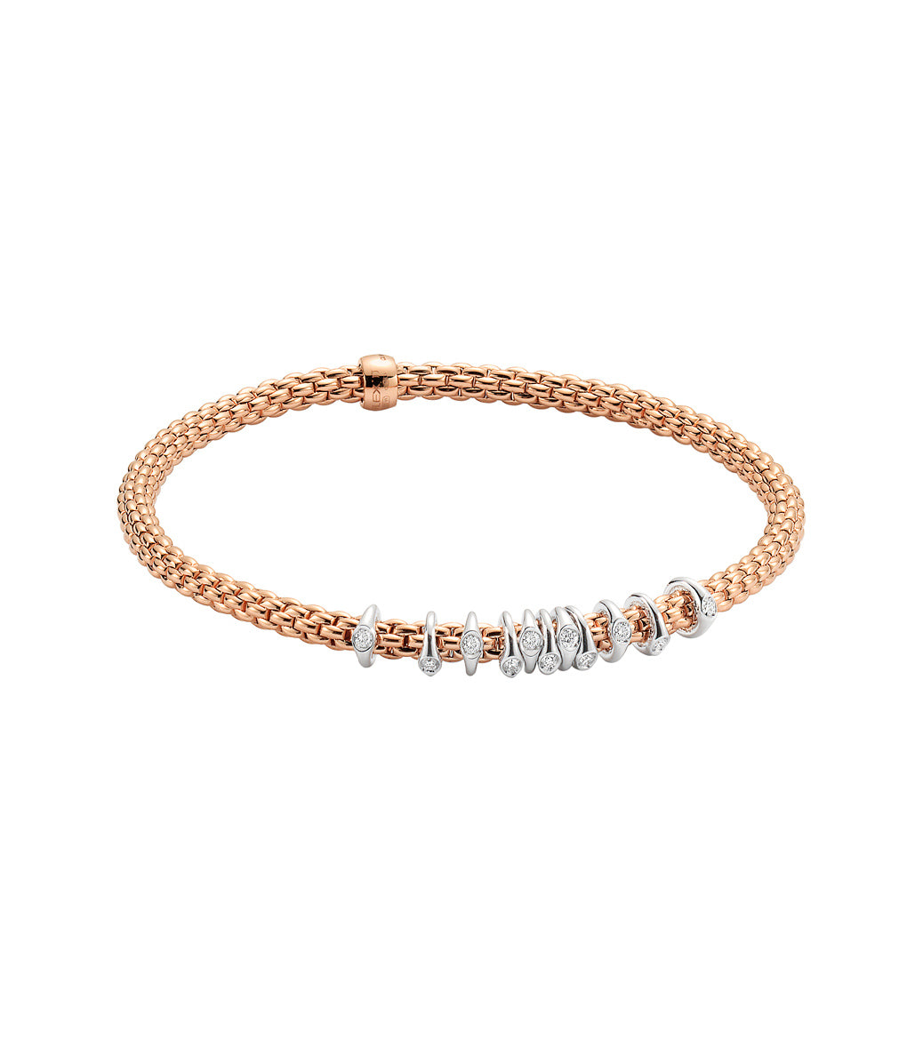 Fope Prima Rose Gold Dew Drop Floating Diamond Rondel Station Bracelet