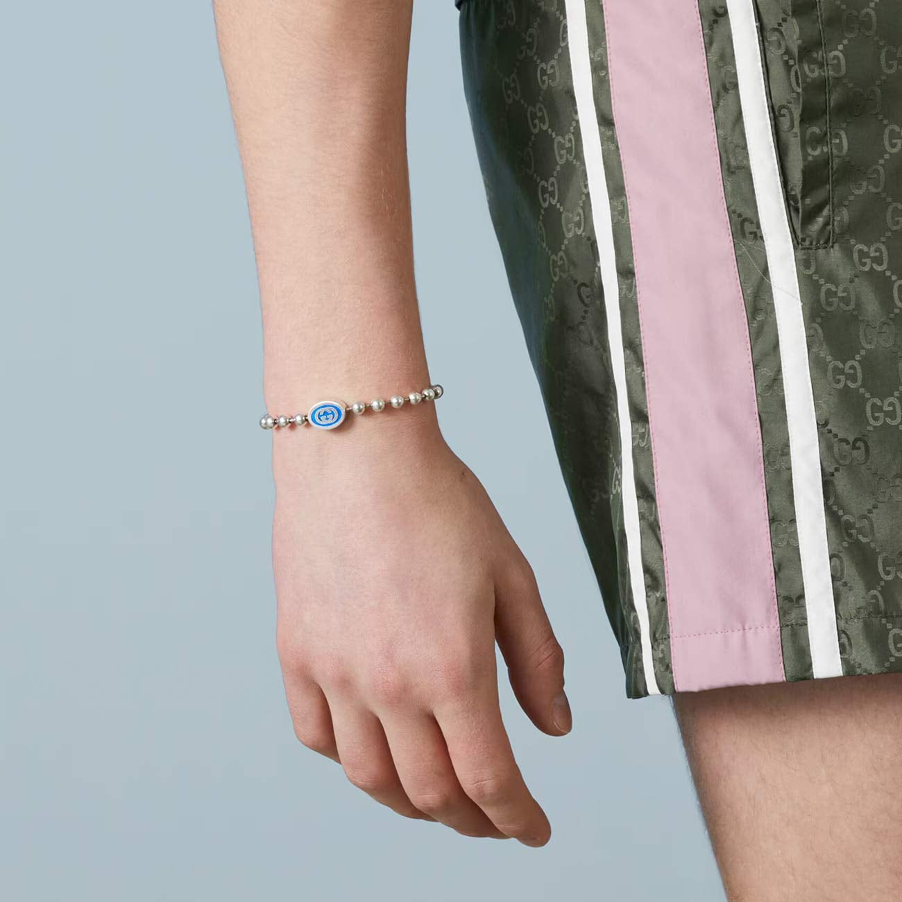 Gucci Interlocking Boule Chain Bracelet with Blue Enamel
