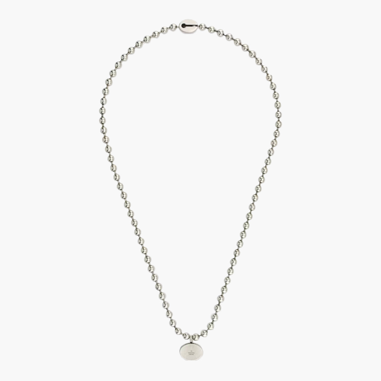 Gucci Interlocking Silver Boule Chain Necklace with Blue Enamel
