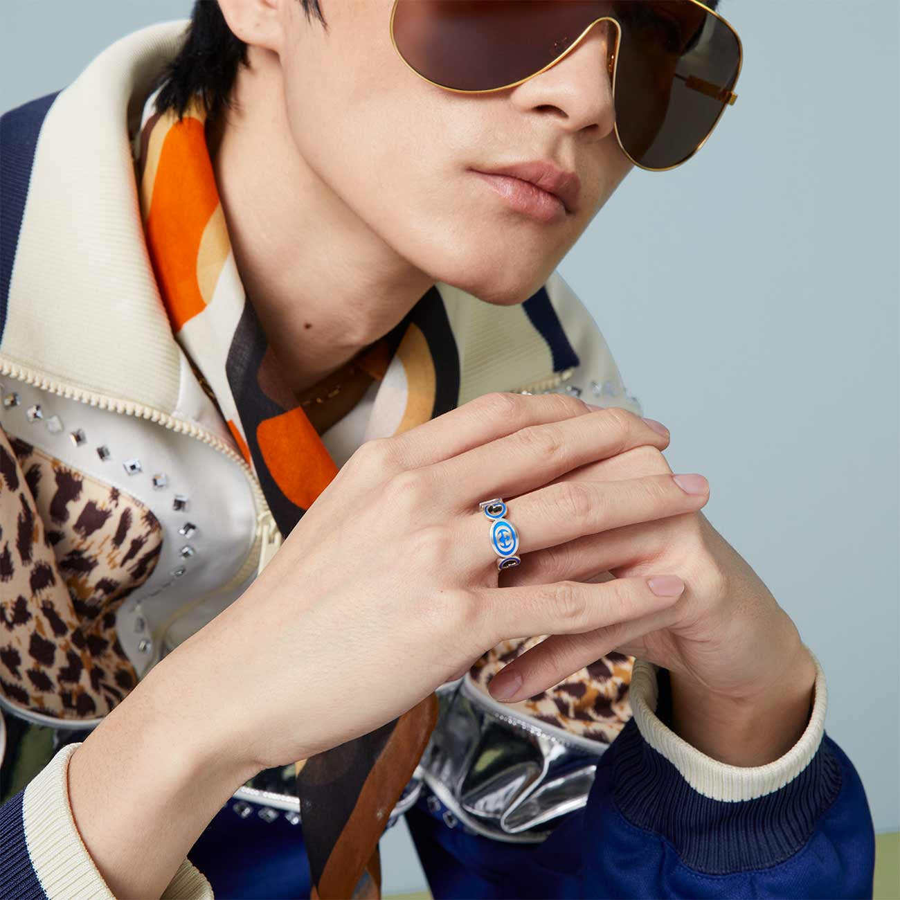 Gucci Interlocking Blue Enamel Ring