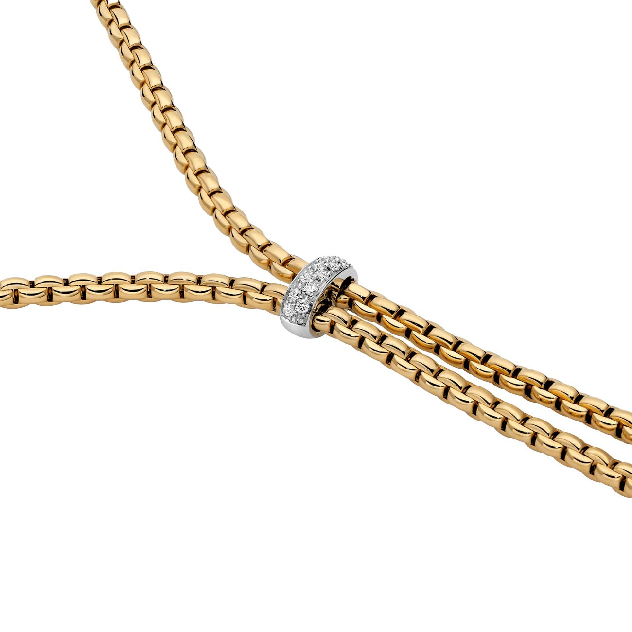 Fope Aria Yellow Gold Diamond Pave Slider Necklace - 17in
