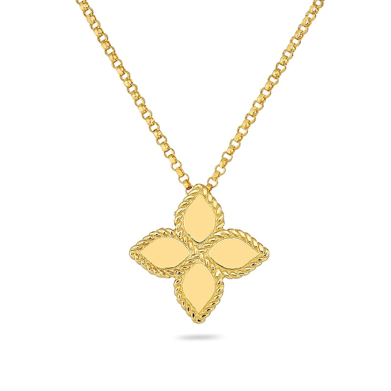 Roberto Coin Princess Flower Yellow Gold Medium Pendant Necklace