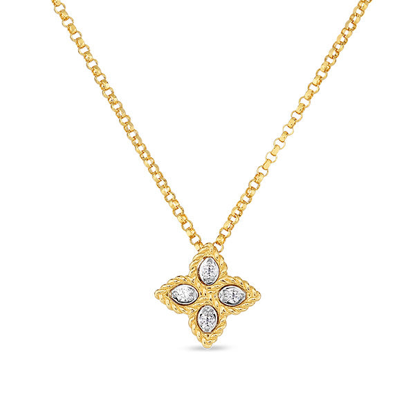 Roberto Coin Princess Flower Small Yellow Gold Diamond Necklace