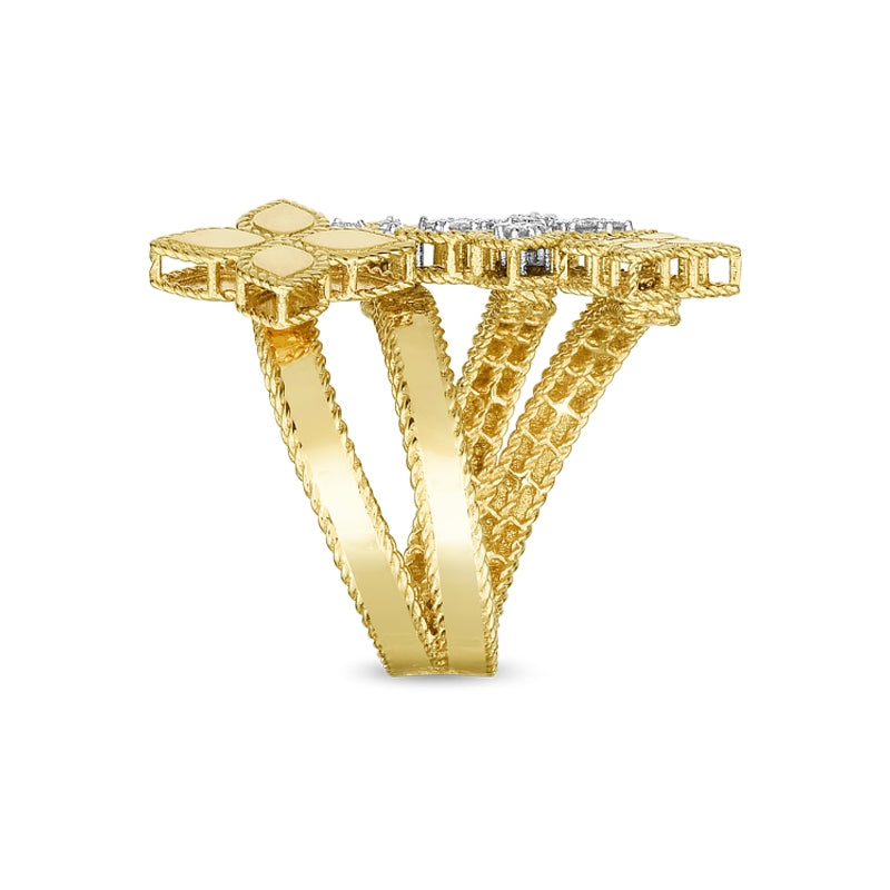 Roberto Coin Princess Flower Yellow Gold Four Flower Diamond Bypass Ring