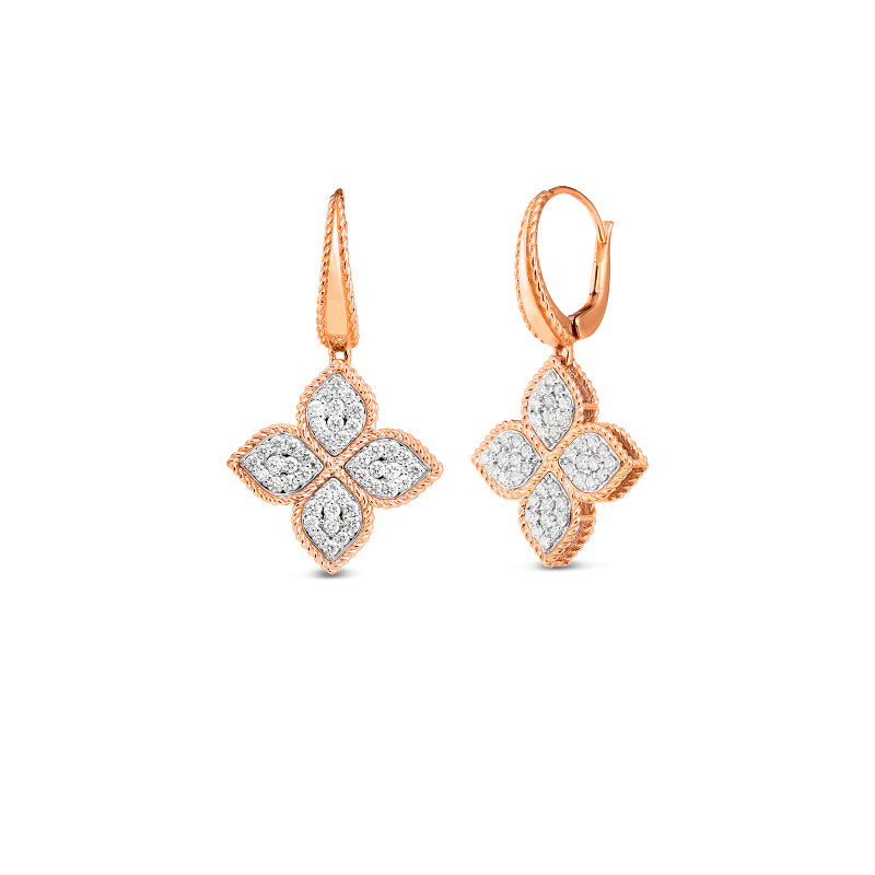Roberto Coin Princess Flower Rose Gold & Diamond Drop Earrings