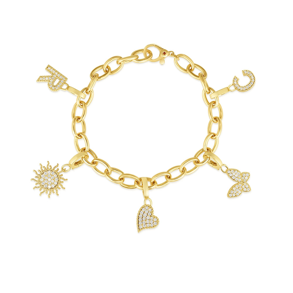 Roberto Coin Diamond Charm Bracelet in Yellow Gold
