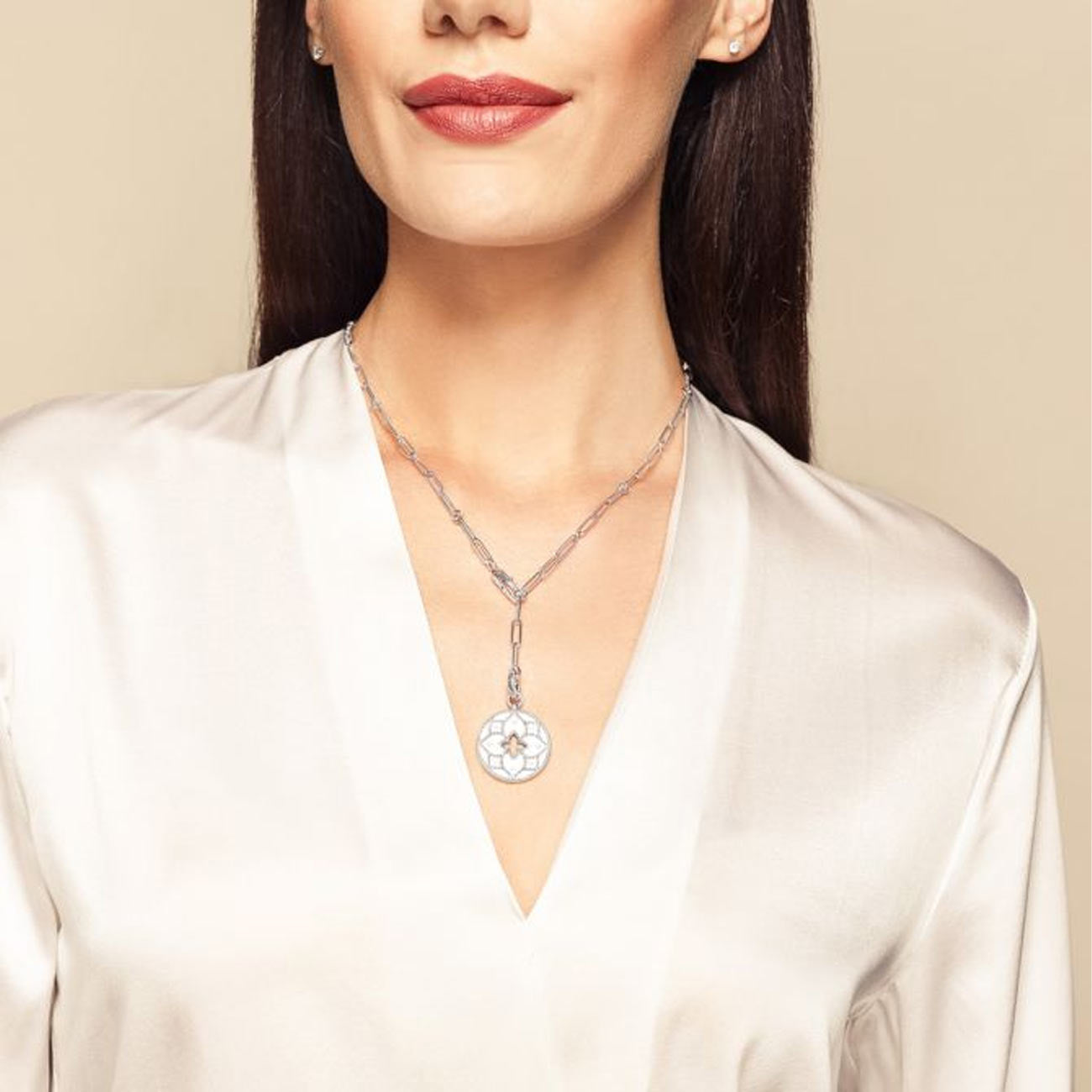 Roberto Coin Venetian Princess Diamond Satin Cutout Medallion Necklace