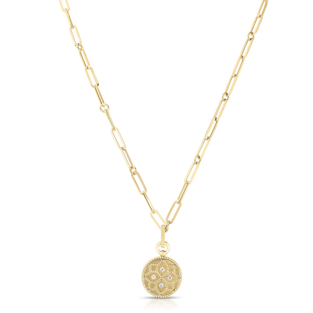 Roberto Coin Venetian Princess Small Diamond Medallion Necklace