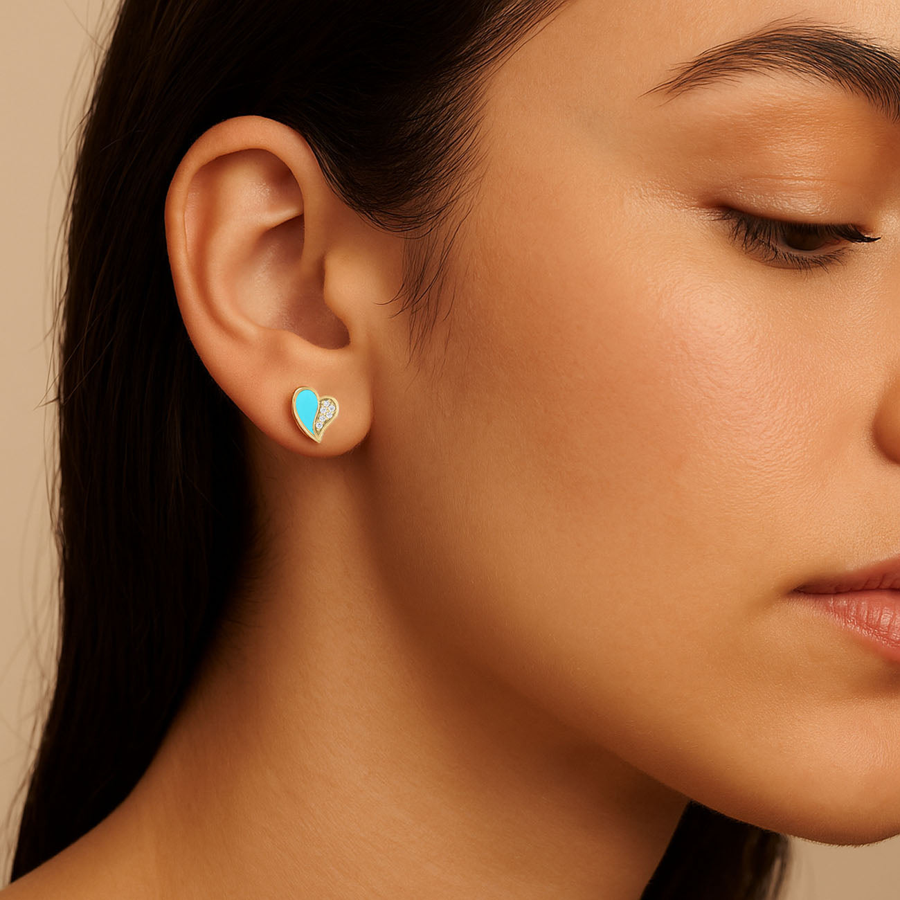 Roberto Coin Amorino Diamond and Cyan Enamel Flower Petals Stud Earrings in 18K Yellow Gold